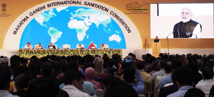 narendra modi addressing the mahatma gandhi international sanitation convention