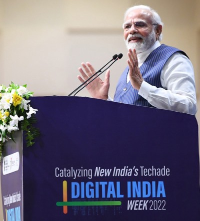 pm addressing at the 'digital india week 2022' in gandhinagar