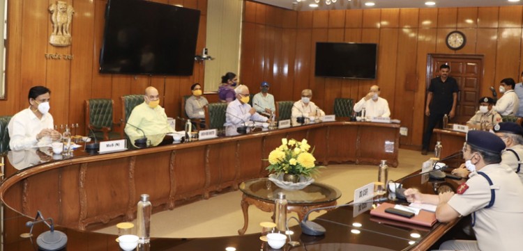 amit shah chairing a review meeting of the directors general of all central armed police forces