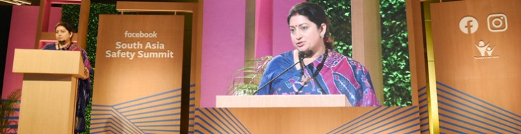 smriti irani addressing the south asia safety summit, hosted by facebook and instagram