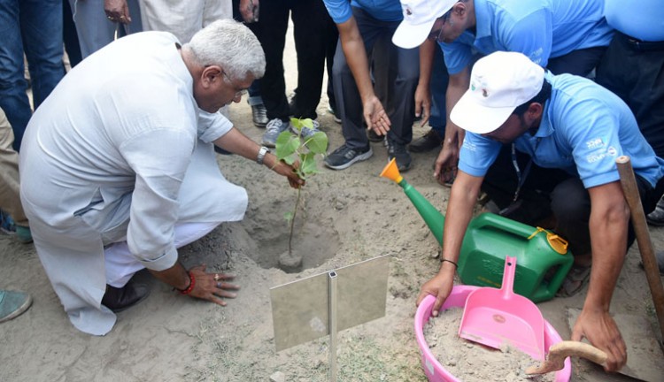 water power minister planting in chhath ghat