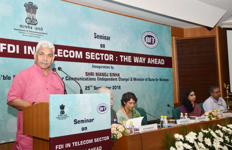 manoj sinha addressing at the inauguration of a seminar on fdi in telecom sector