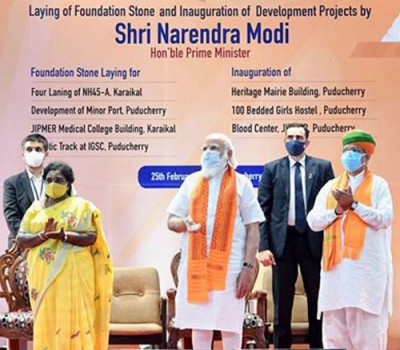 narendra modi inaugurates of various development projects in puducherry
